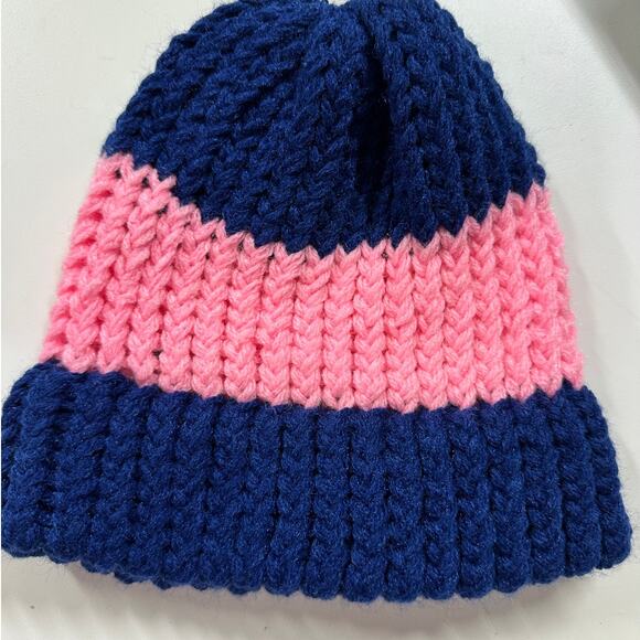 Handmade Knit Beanie Hat Purple Pink Stripe - Picture 6 of 10